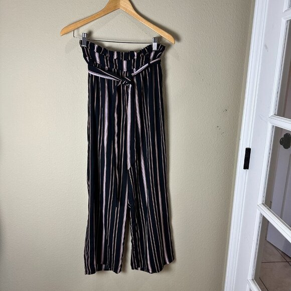 XHILARATION Black & Brown Stripe Wide Leg Pants Trousers w/ Tie Belt Size XS - Picture 2 of 8
